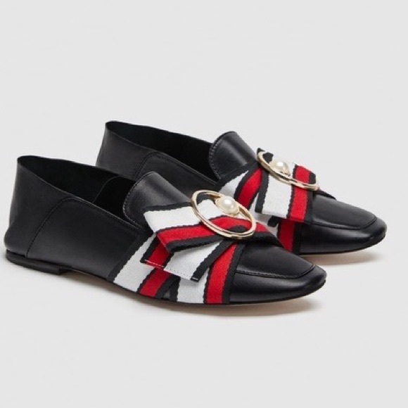 Zara Shoes - New Zara $80 Black Leather Loafers With Ribbon Detail Flats Size 10 2586/301